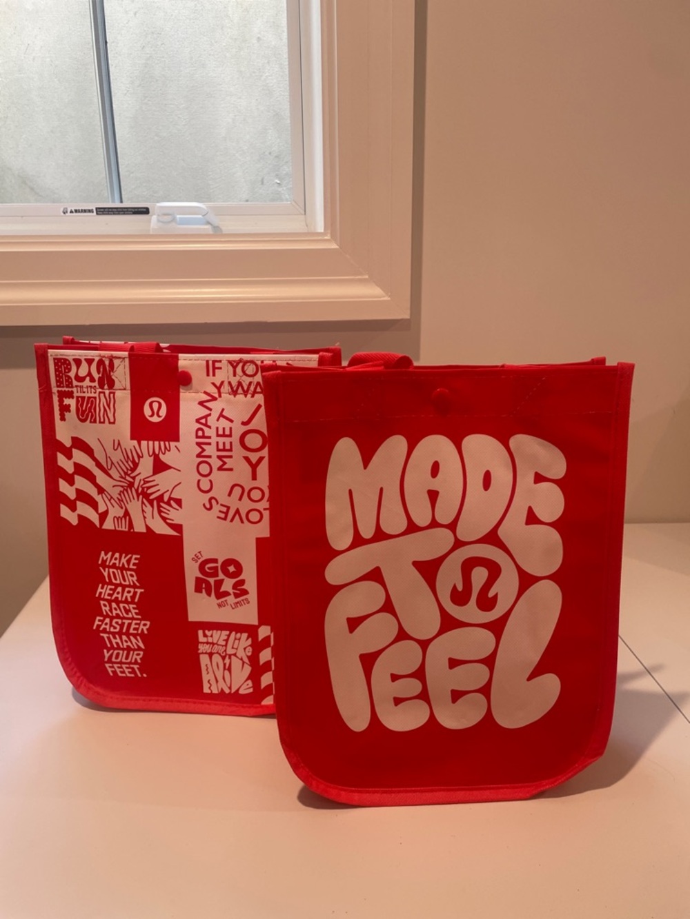 lululemon athletica Red Reusable Tote Bag Duo with White Logos